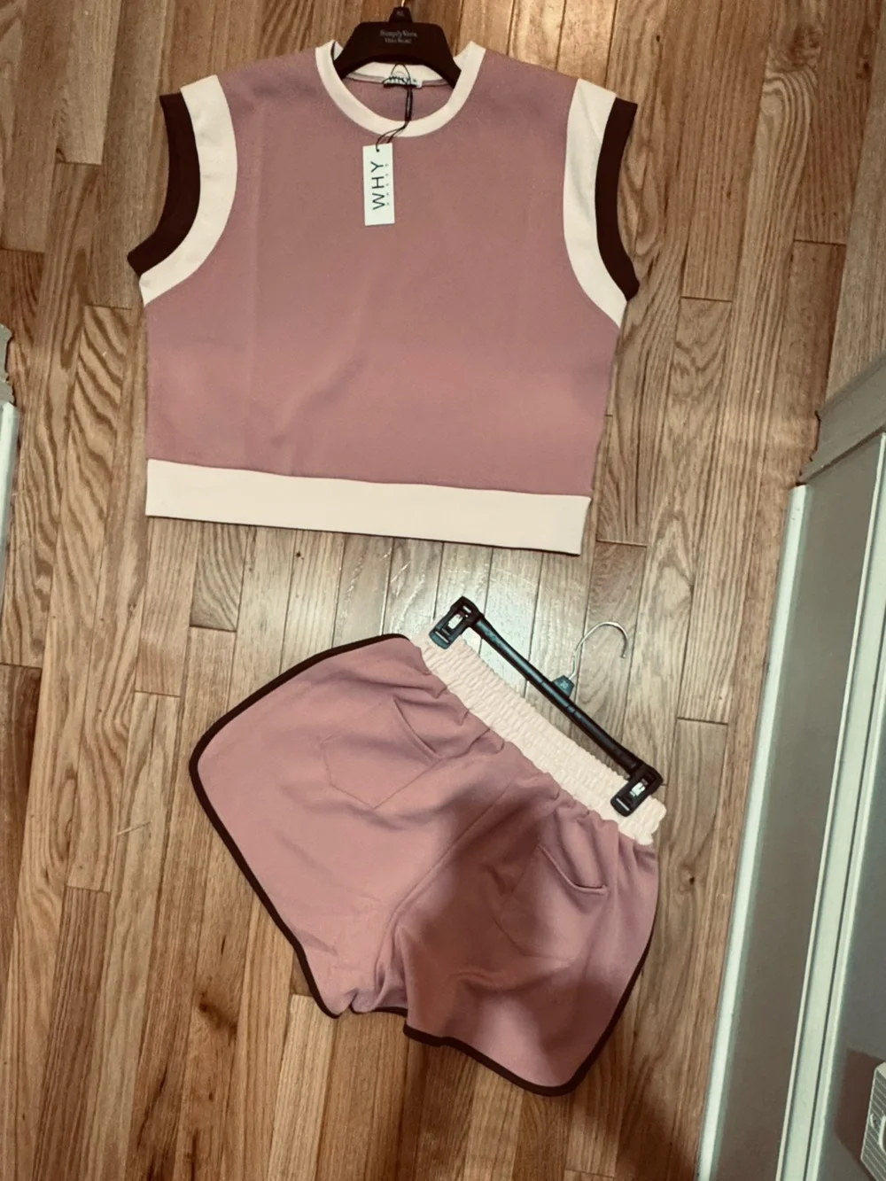WHY DRESS—Pink Contrast-Trim Sleeveless Sweat Top & Shorts Set